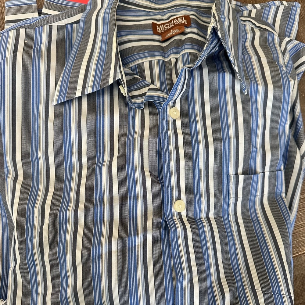 Michael Kors Blue and Gray Striped Button-Down Shirt